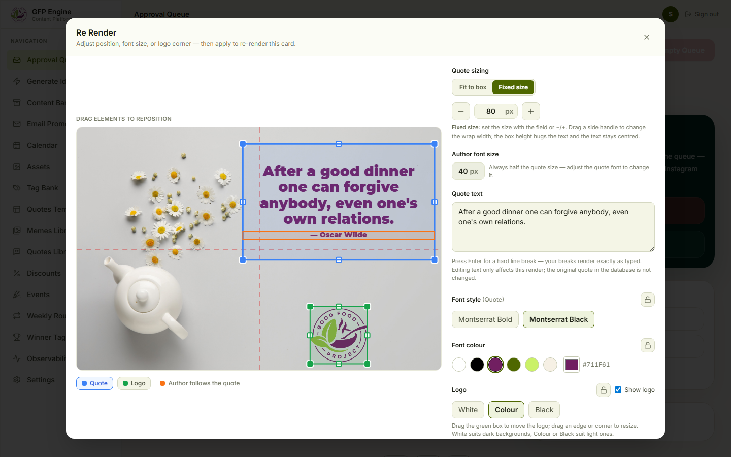 Good Food Project rerender modal